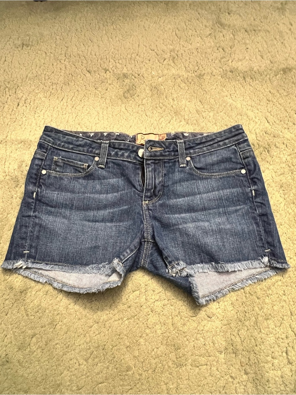 PAIGE Indigo Washed Denim Frayed Hem Shorts Silver Lake Short